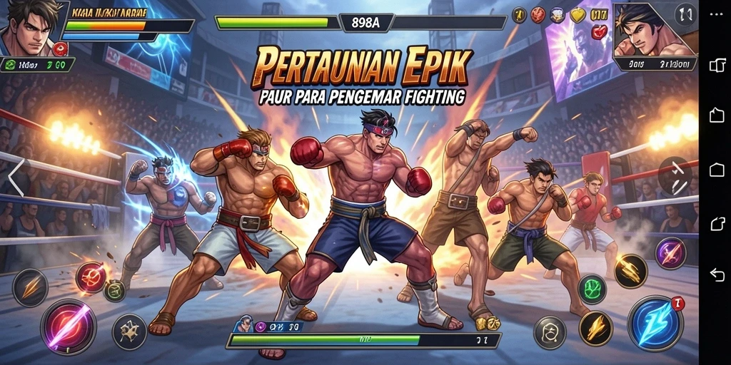 Screenshot permainan Fighting yang menampilkan pertarungan epik.