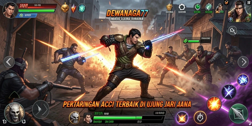 Screenshot menampilkan aksi pertarungan seru dalam DEWANAGA77.