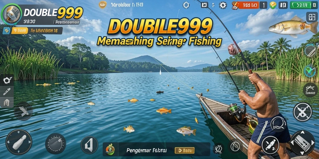 Screenshot menunjukkan pemain sedang menangkap ikan besar di DOUBLE999.