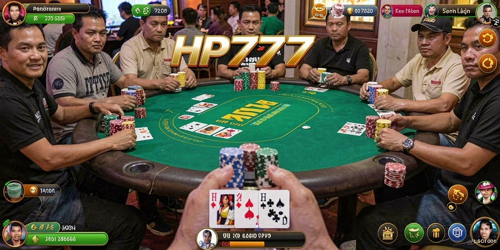 Tampilan gameplay Poker yang mendebarkan di HP777.