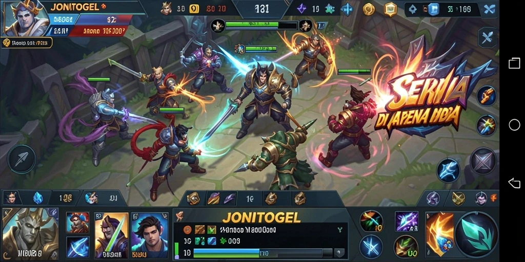 Tangkapan layar gameplay seru di arena MOBA JONITOGEL.