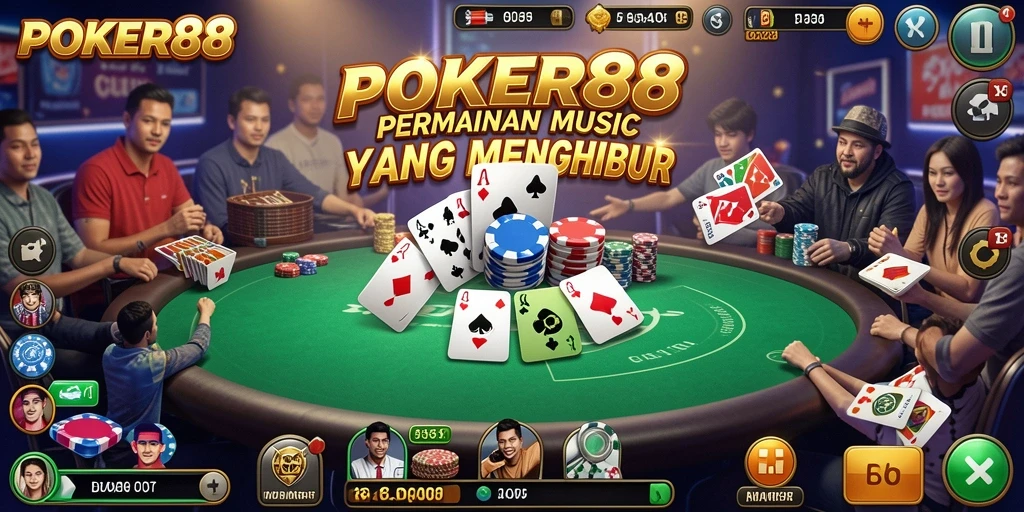 Screenshot gameplay utama POKER88 dengan musik yang seru.