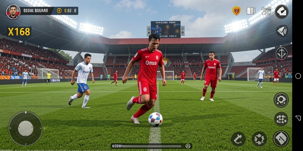 Tampilan gameplay X168 yang menampilkan aksi seru sepak bola.